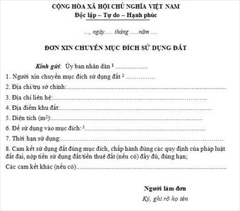 Mẫu đơn xin chuyển mục đích sử dụng đất theo quy định mới nhất